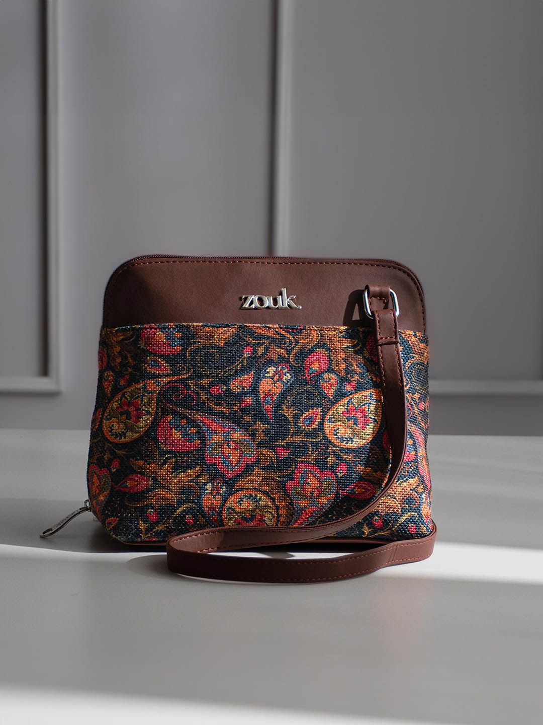 ZOUK Paisley Printed Structured Sling Bag