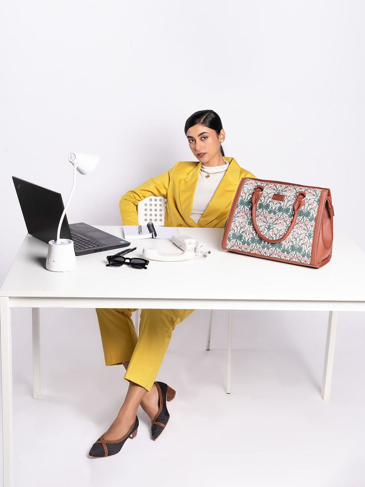 ZOUK Floral Printed Oversized Structured Jute Handheld Bag