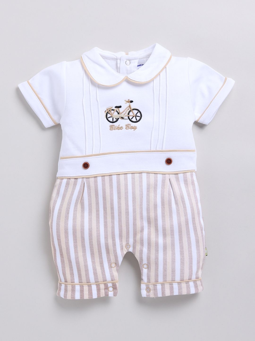 Moms Love Infant Girls Striped Cotton Rompers with Applique Detail