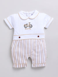 Moms Love Infant Girls Striped Cotton Rompers with Applique Detail