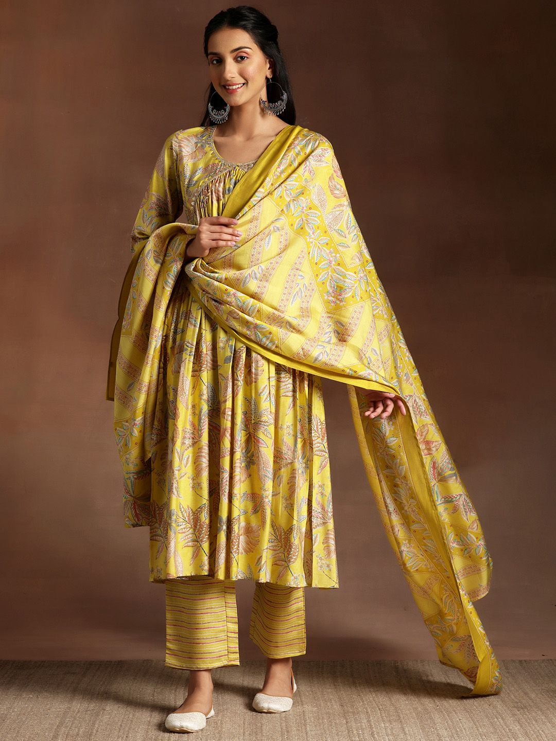 Libas Floral Printed Empire Gotta Patti Kurta with Palazzos & Dupatta