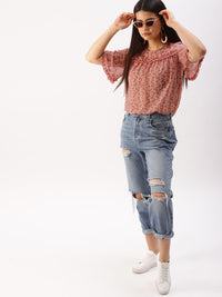 DressBerry Coral Pink Floral High-Low Top