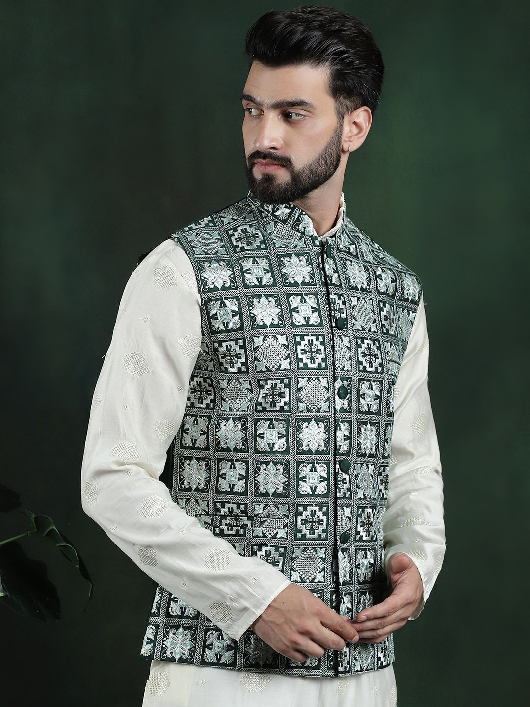 SOJANYA Jaket Nehru Tenun Sulam Lelaki