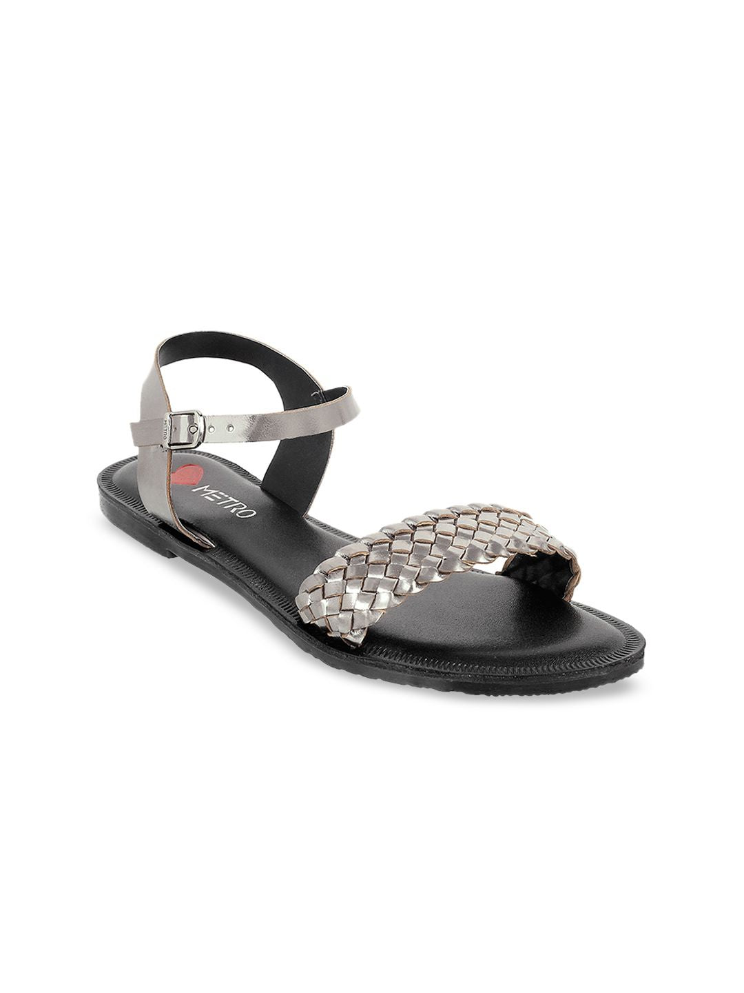 Metro Women Taupe Woven Design Open Toe Flats
