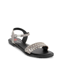 Metro Women Taupe Woven Design Open Toe Flats