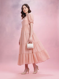 DressBerry Puff Sleeve Tiered A-Line Midi Dress