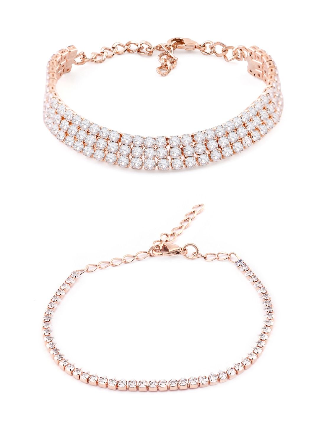 Set Mutiara Zaveri 2 Gelang Salutan Loyang Putih Cubic Zirconia Putih Bersalut Emas