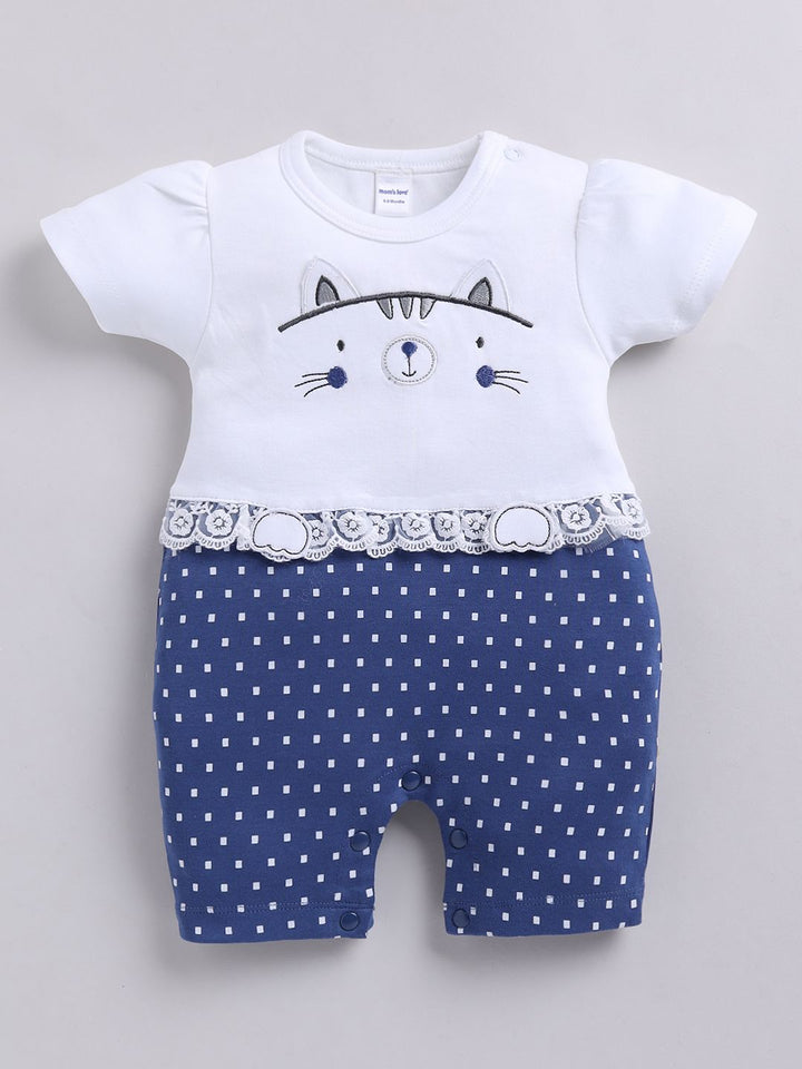 Moms Love Infant Girls Printed Cotton Rompers with Applique Detail
