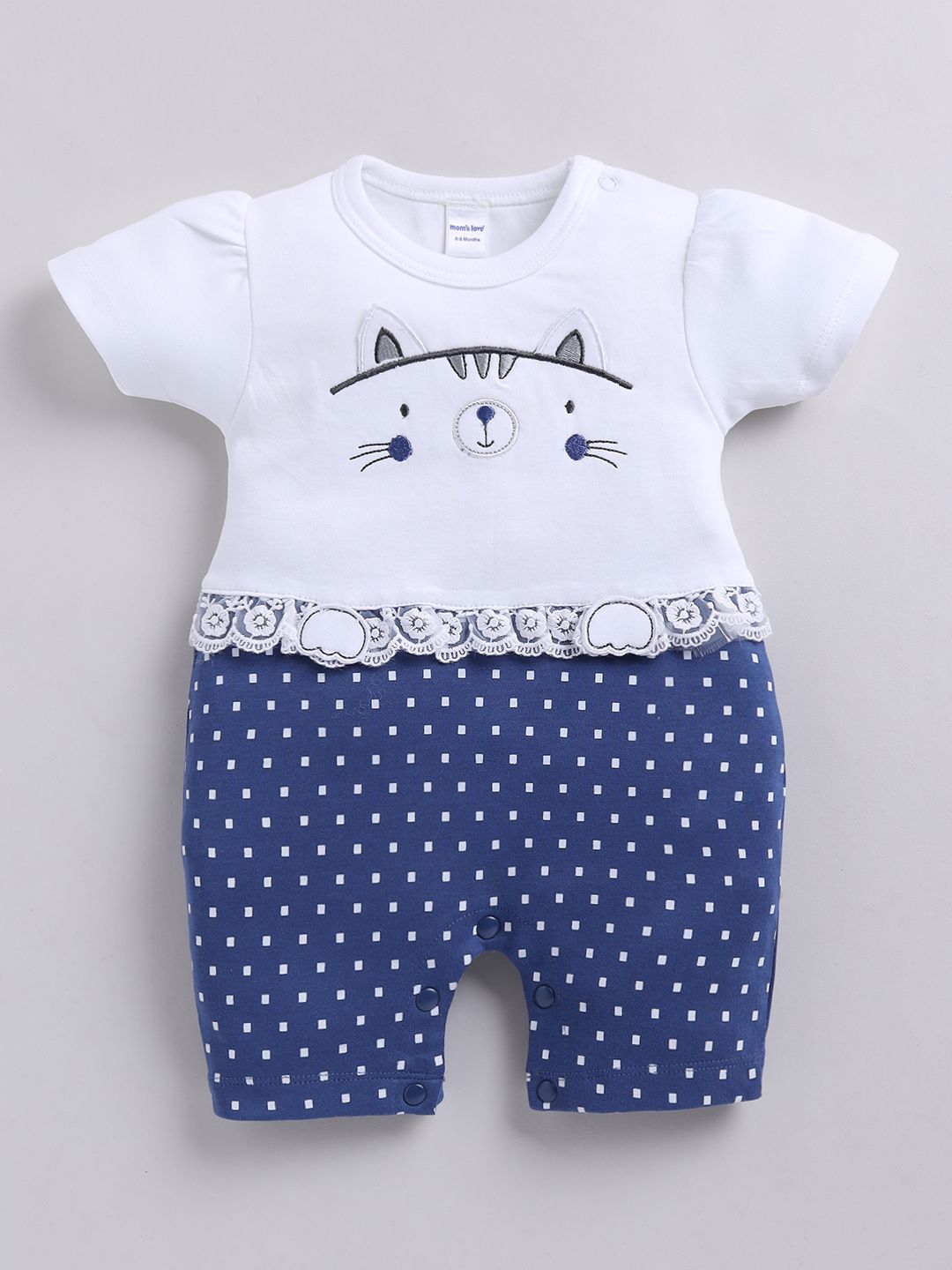 Moms Love Infant Girls Printed Cotton Rompers with Applique Detail
