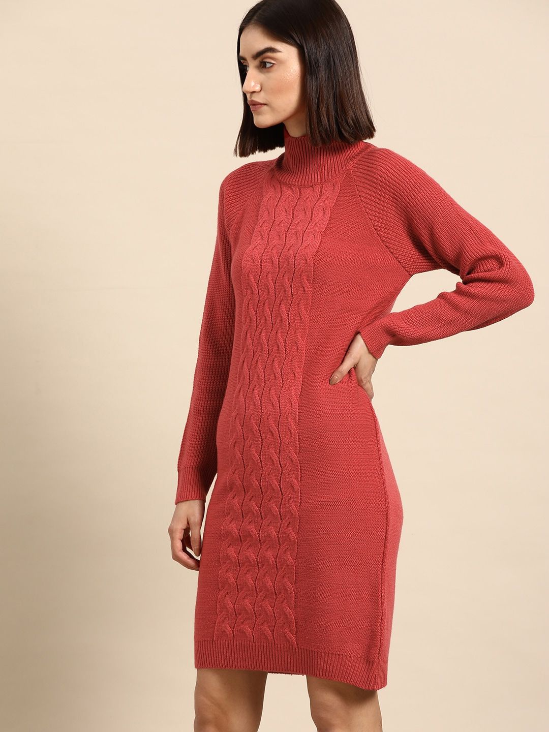 all about you Coral Red Cable Knit Jumper Dress