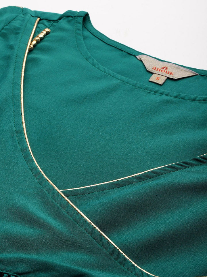 Anouk Striped A-Line Kurta with Trousers & Dupatta