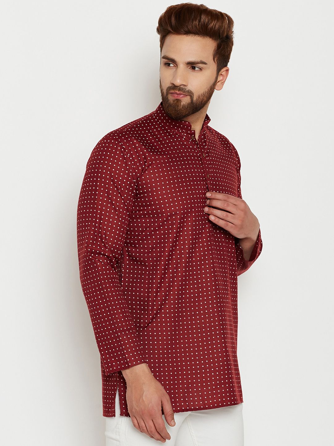 SOJANYA Men Maroon Printed Straight Kurta