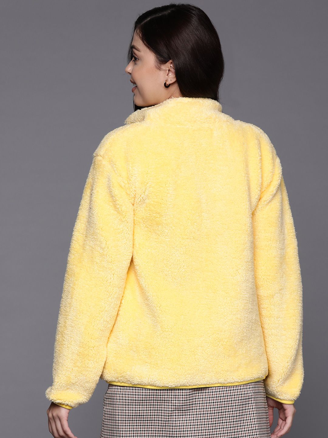 SASSAFRAS Women Yellow Faux Fur Tailored Jacket