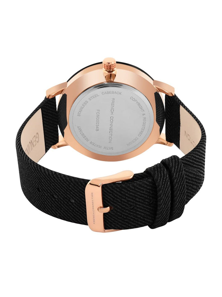 French Connection Men Black Printed Dial & Black Leather Straps Analogue Watch FCN00034B