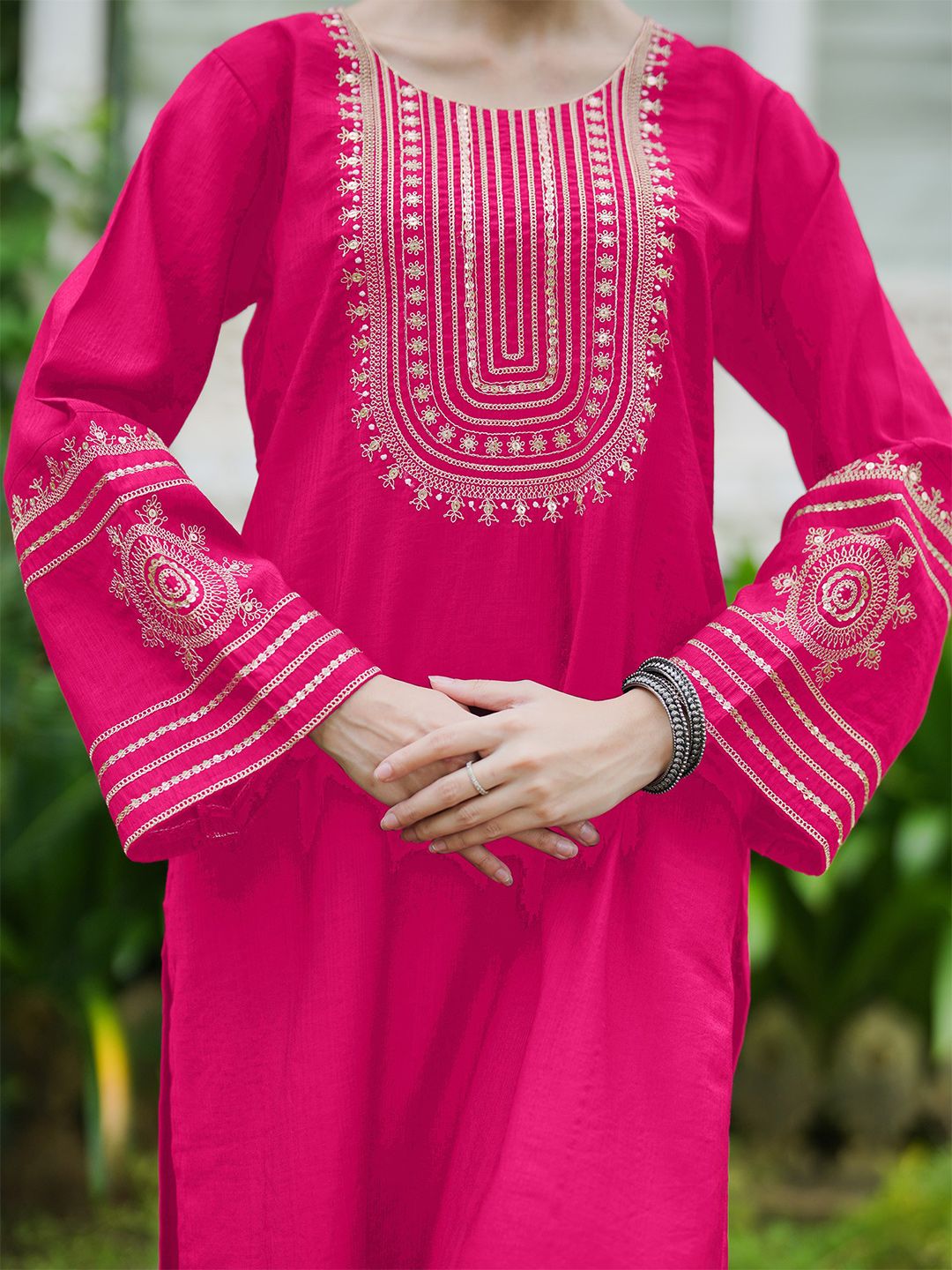 Indo Era Women Ethnic Motifs Embroidered Regular Sequinned Kurta with Trousers