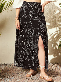 Berrylush Abstract Printed High-Rise A-line Maxi Skirt
