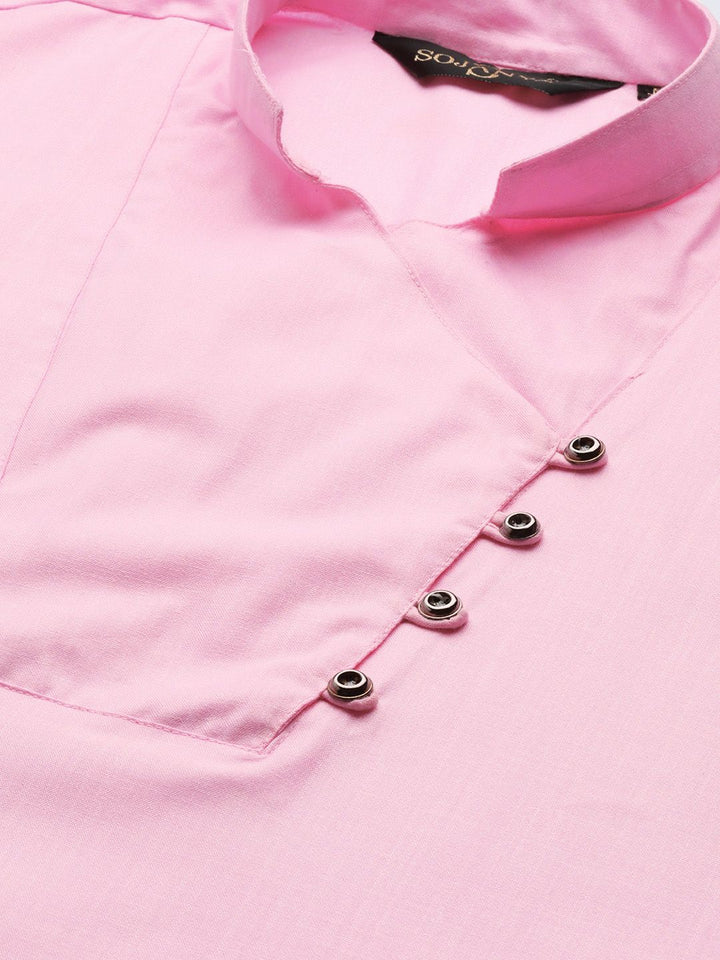 SOJANYA Men Pink Solid Straight Kurta