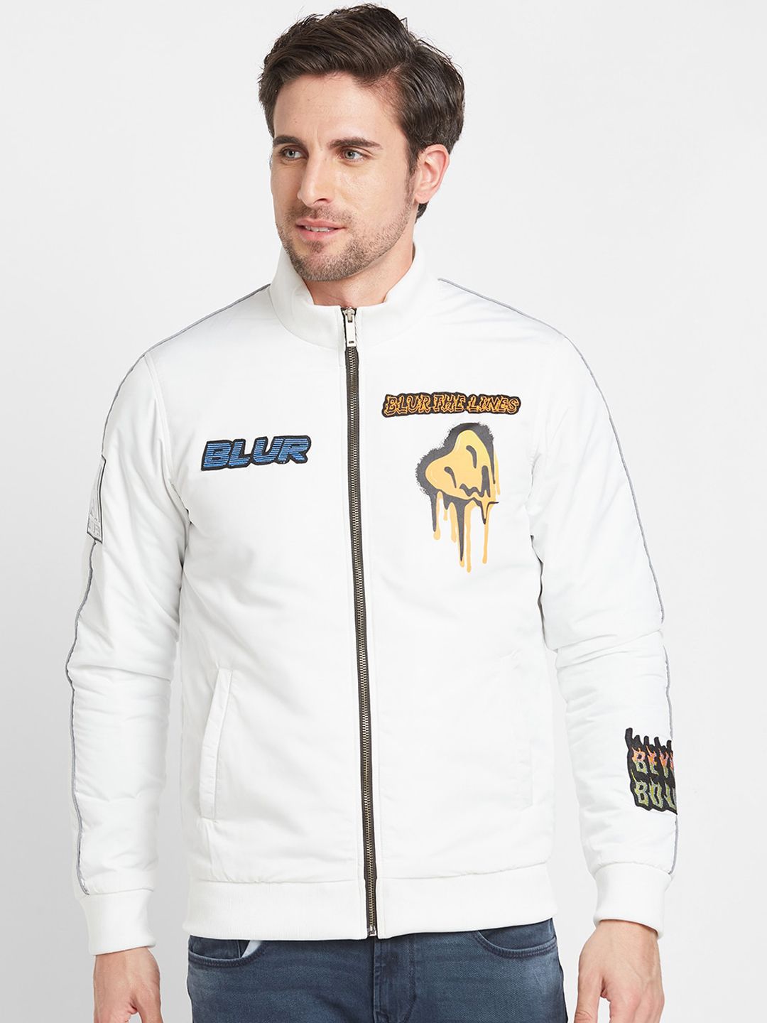 Being Human Graphic Printed Stand Collar Bomber Jacket