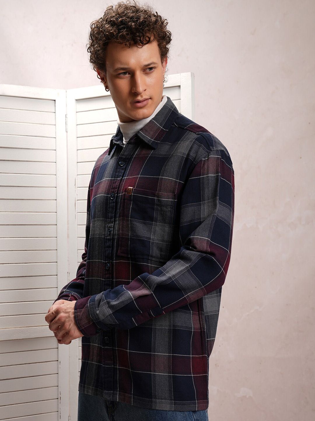 LOCOMOTIVE Premium Fit Tartan Checked Dobby Textured Oversized Shacket