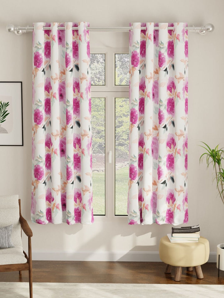 URBAN SPACE Pink & Orange Set of 2 Floral Window Curtain