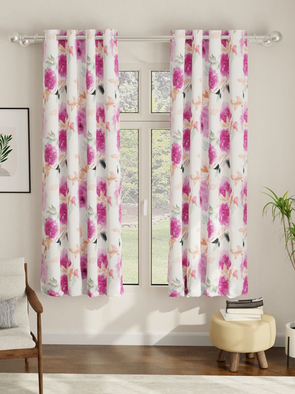URBAN SPACE Pink & Orange Set of 2 Floral Window Curtain