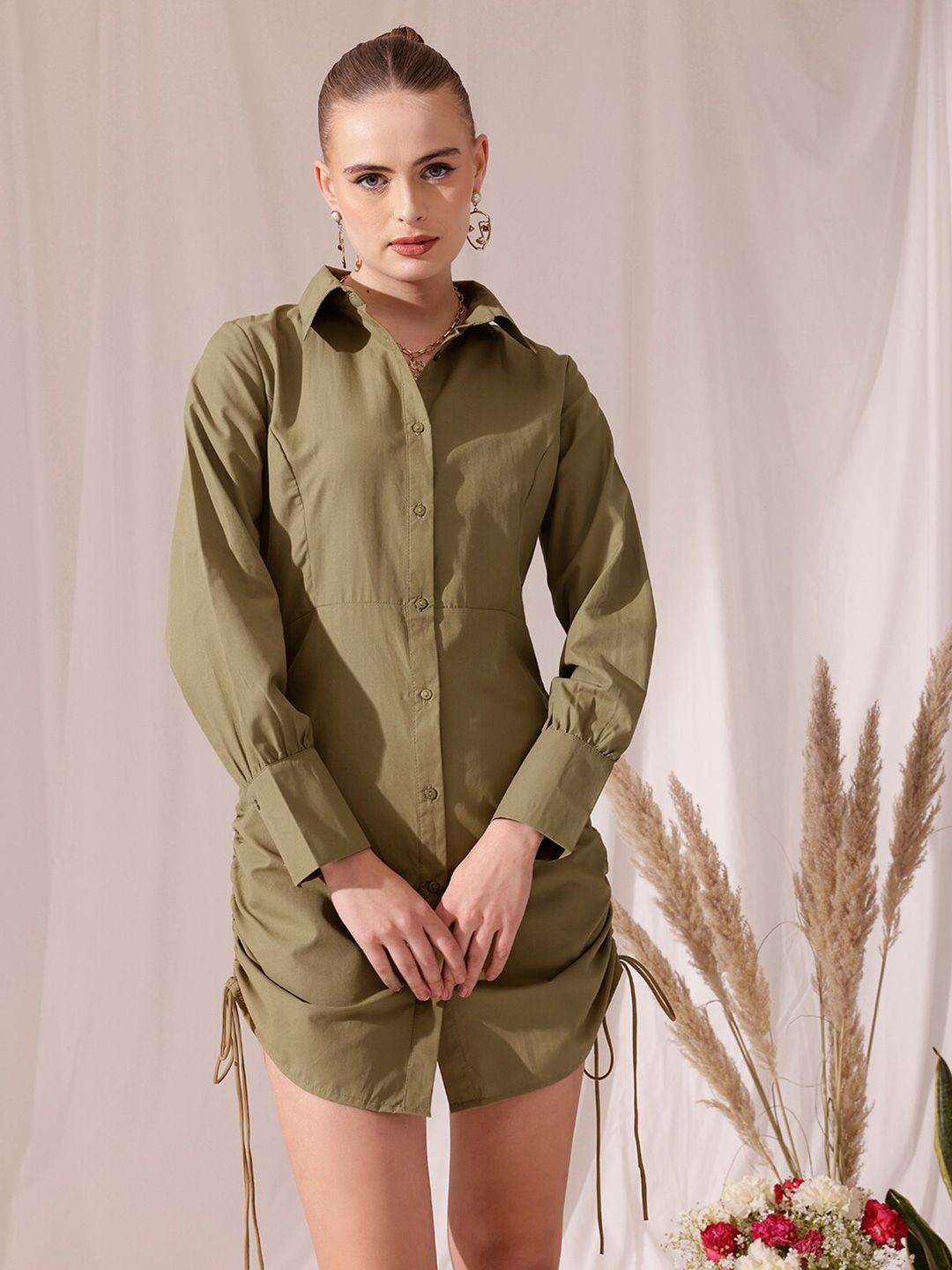 STREET 9 Shirt Collar Cuffed Sleeves Cotton Shirt Dress