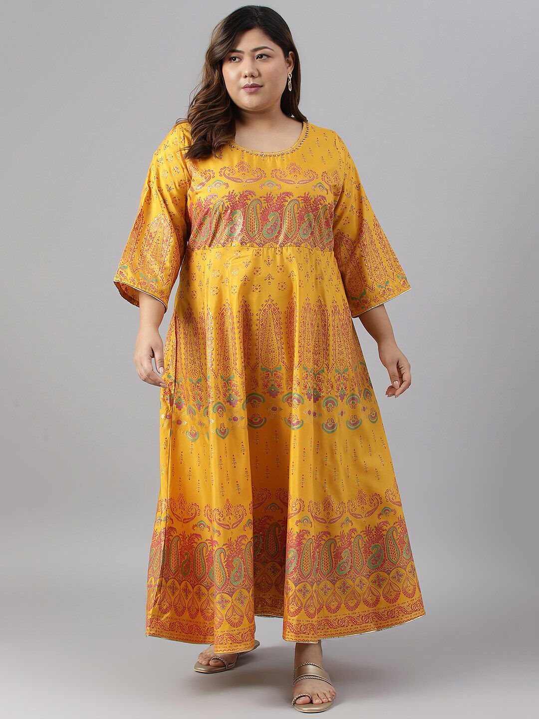 W Plus Size Ethnic Motifs Printed Maxi Ethnic Dress
