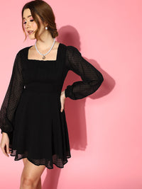 Berrylush Women Stylish Black Self-Design Bustier Dress