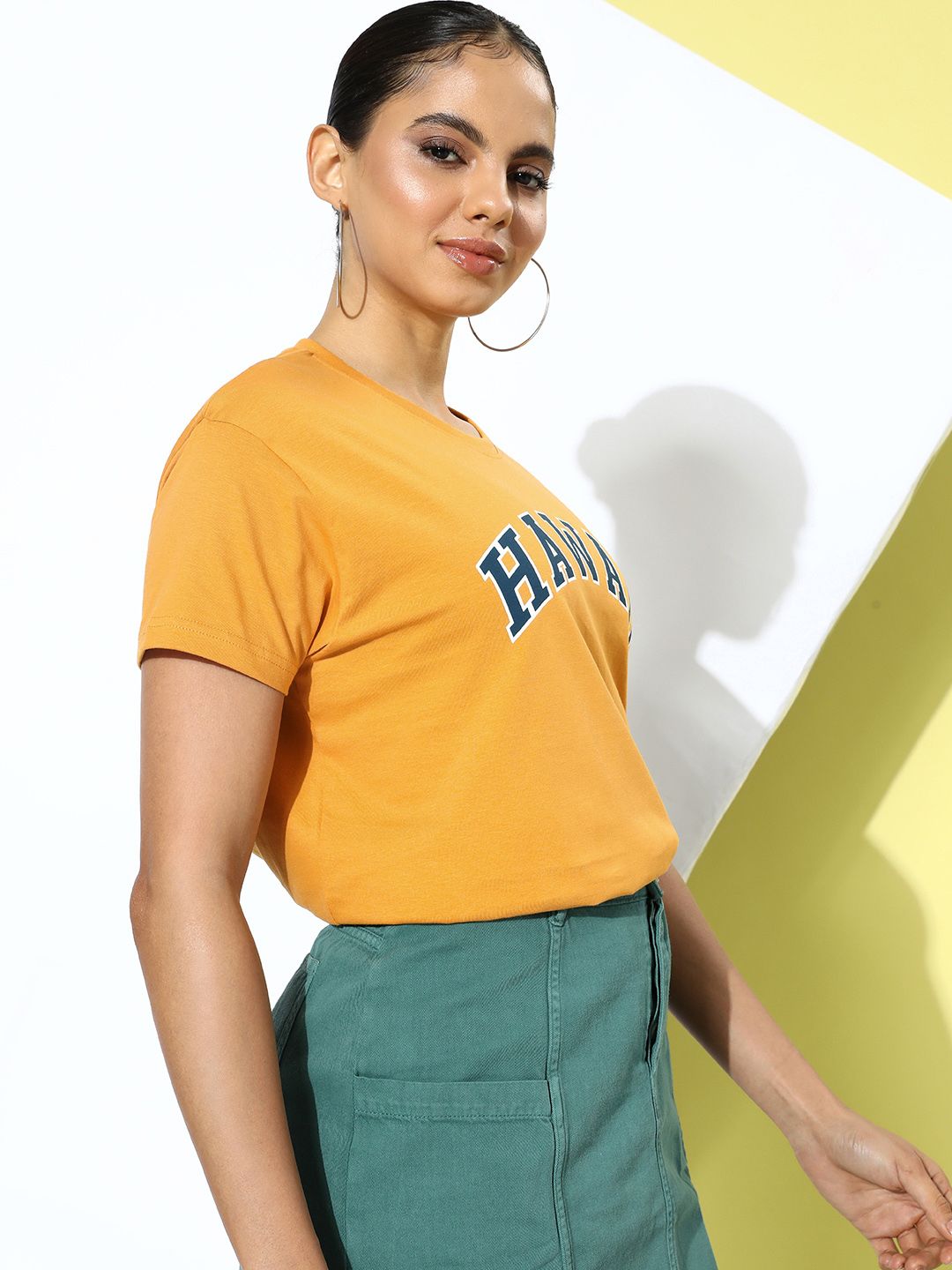 Mustard Yellow Typography Printed Regular Fit T-shirt