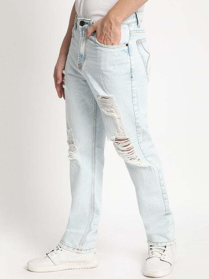Bene Kleed Men Straight Fit Mid-Rise Highly Distressed Heavy Fade Pure Cotton Jeans