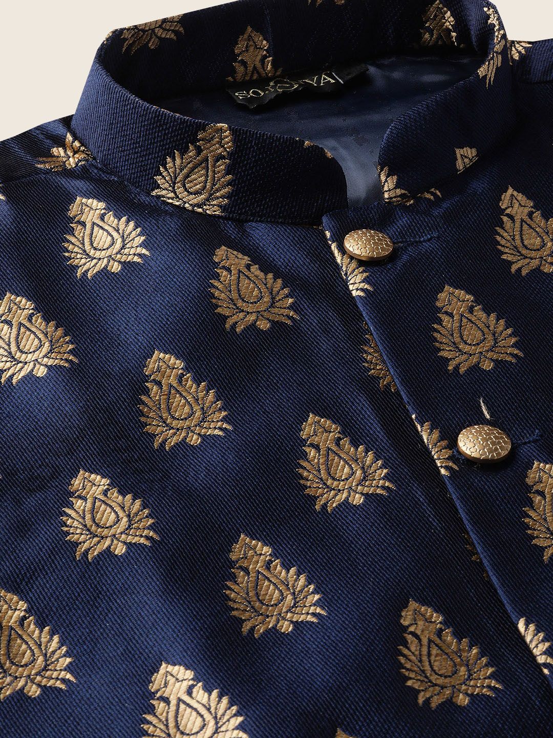 SOJANYA Mandarin Collar Regular Kurta With Churidar & Nehru Jacket