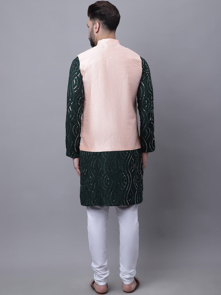 SOJANYA Kurta Lurus Kapas Tulen Berpayet Dengan Jaket Nehru Kerja Churidar & Cermin