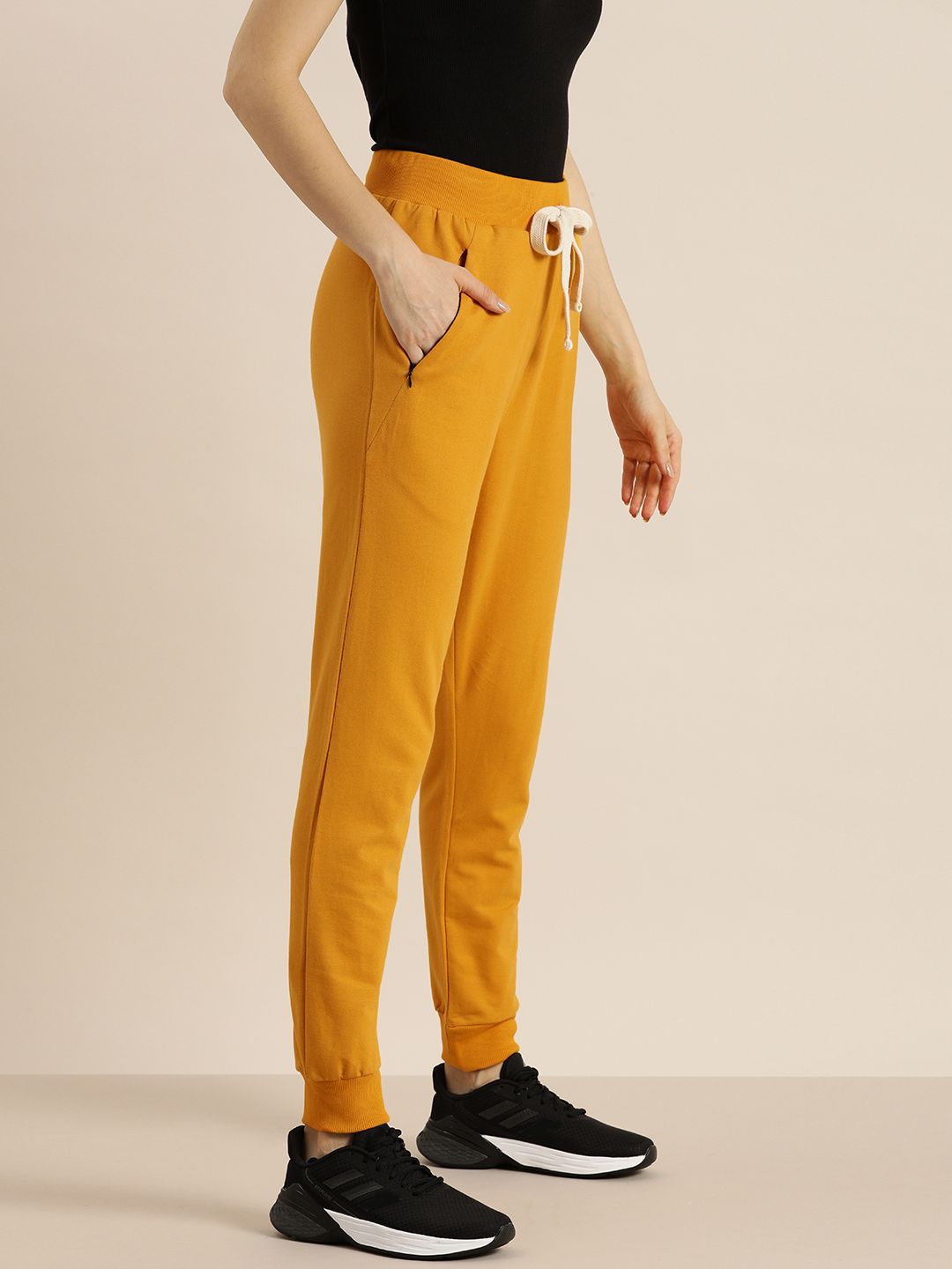 DILLINGER Women Mustard Yellow Solid Slim Fit Joggers