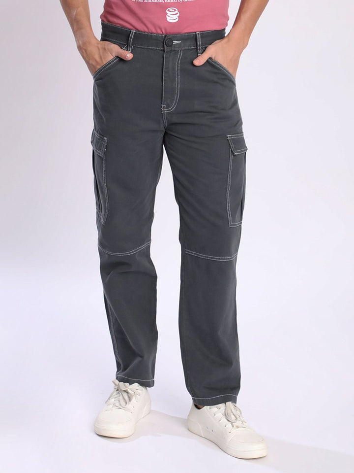Bene Kleed Men Relaxed Pure Cotton Contrast Stitch Cargos Trousers