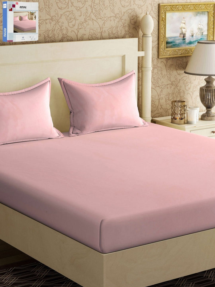 KLOTTHE Kapas Merah Muda 300 TC Cadar King dengan 2 Sarung Bantal-98 x 89 inci
