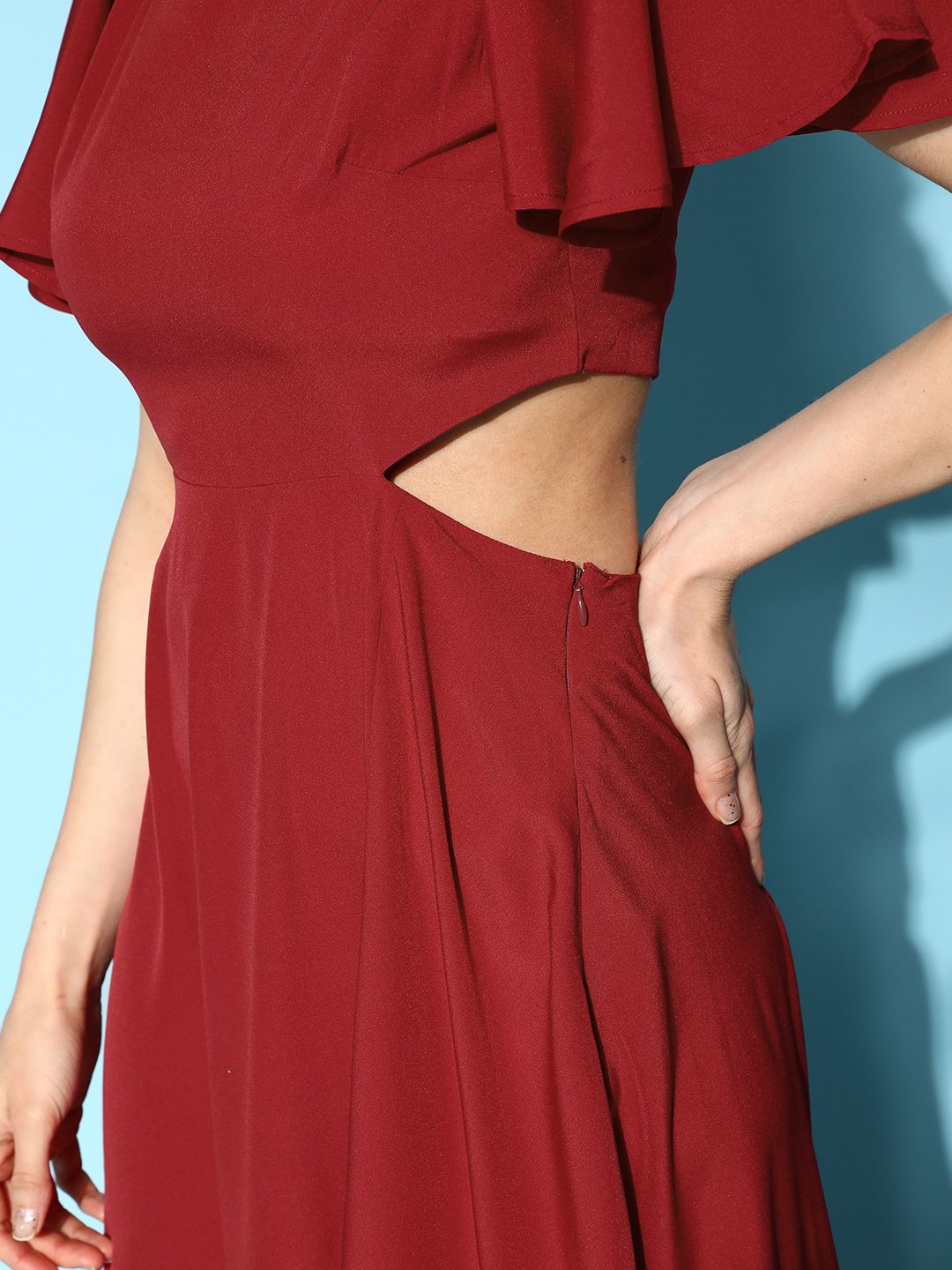 Berrylush Red Crepe A-Line Maxi Dress
