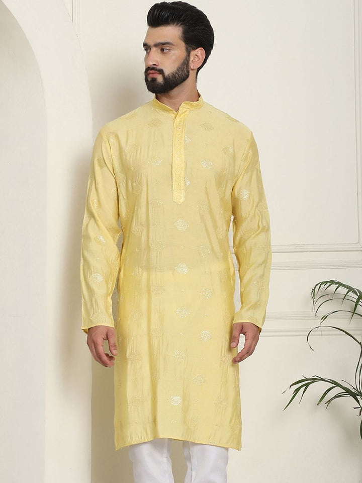 SOJANYA Kurta Lurus Sutera Berhias Geometrik Kolar Mandarin Kapas