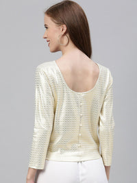 Global Desi Women Off-White & Golden Ethnic Printed Top