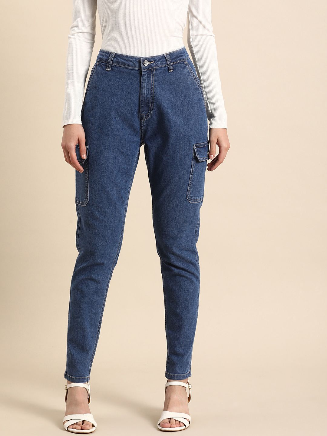 all about you Women Cargo Fit Mid-Rise Stretchable Jeans