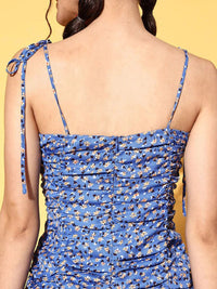 Berrylush Women Blue Floral Noughties Spaghetti Dress