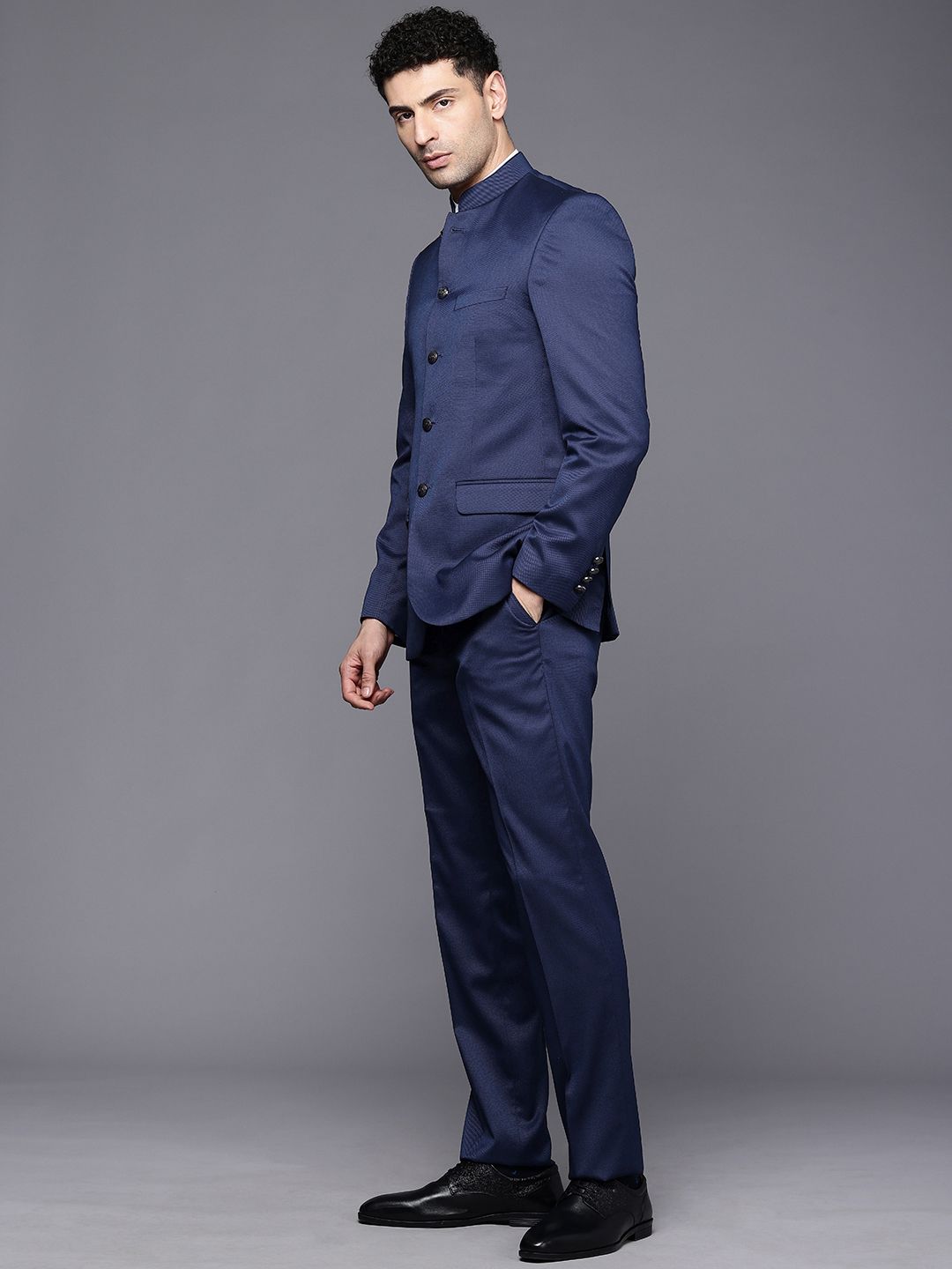 Raymond Contemporary Fit Mandarin Collar Party Wear Blazer & Trouser