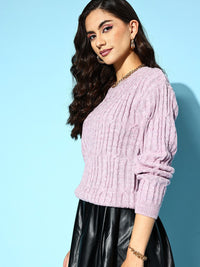 Berrylush Women Beautiful Purple Cable Knit Knits Bits Sweater