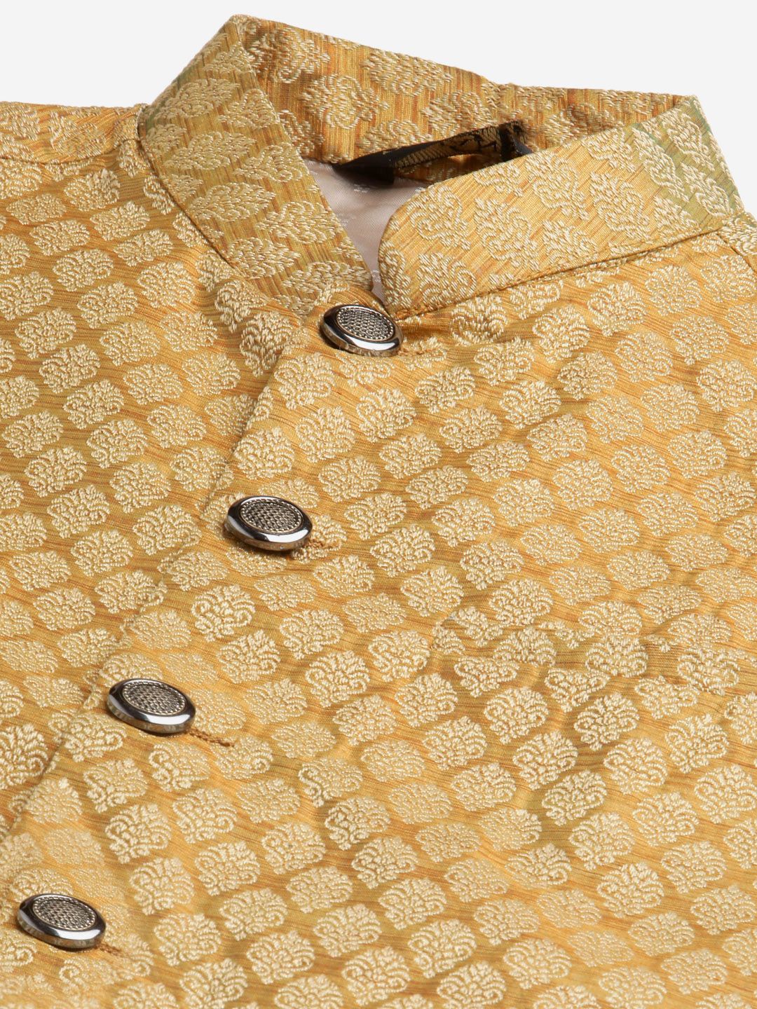 SOJANYA Kurta Motif Etnik Hijau & Kuning Mustard Lelaki dengan Jaket Churidar & Nehru