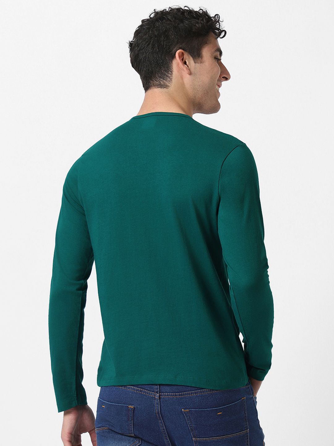 Urbano Fashion Men Green Solid Henley Neck Pure Cotton T-shirt