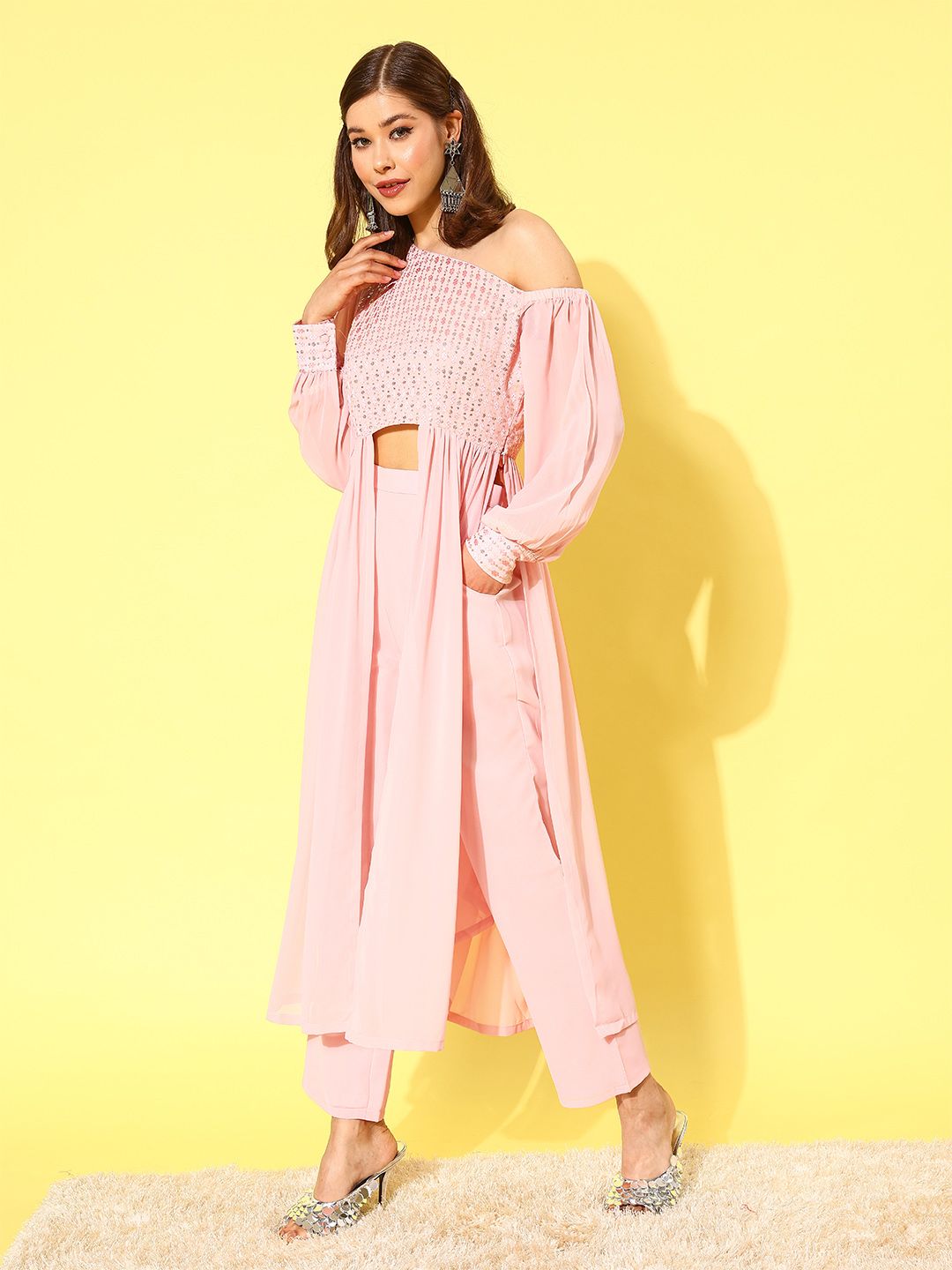 Libas Pink Embellished Tunic & Palazzos