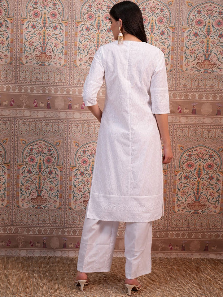Vishudh White Ethnic Motifs Embroidered Thread Work Straight Kurta