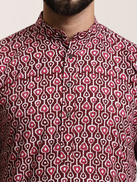 SOJANYA Lelaki Hitam Geometric Flared Lengan Kurta Kerja Benang