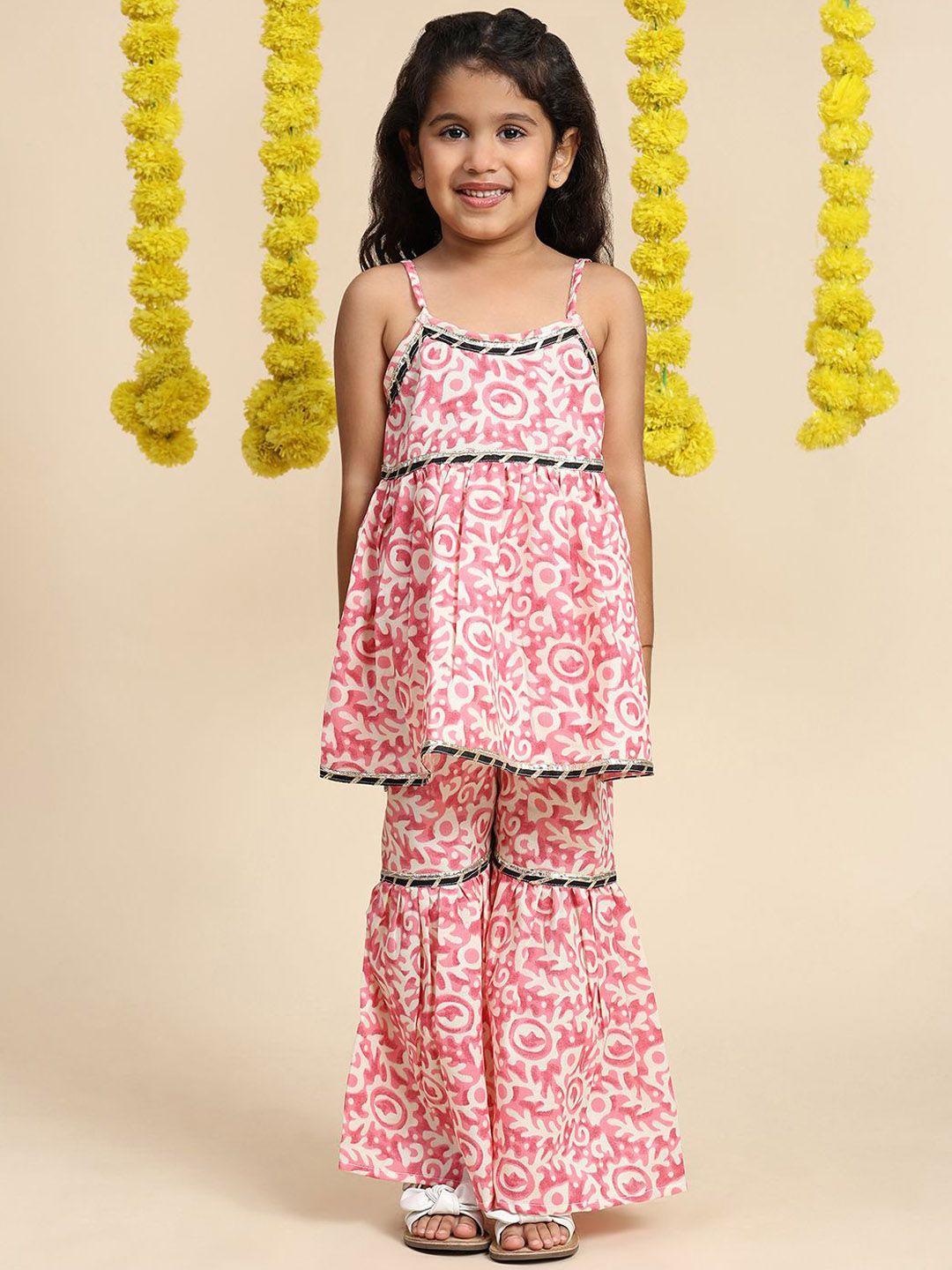 Cutiekins Girls Abstract Printed Gotta Patti A-Line Kurta With Sharara