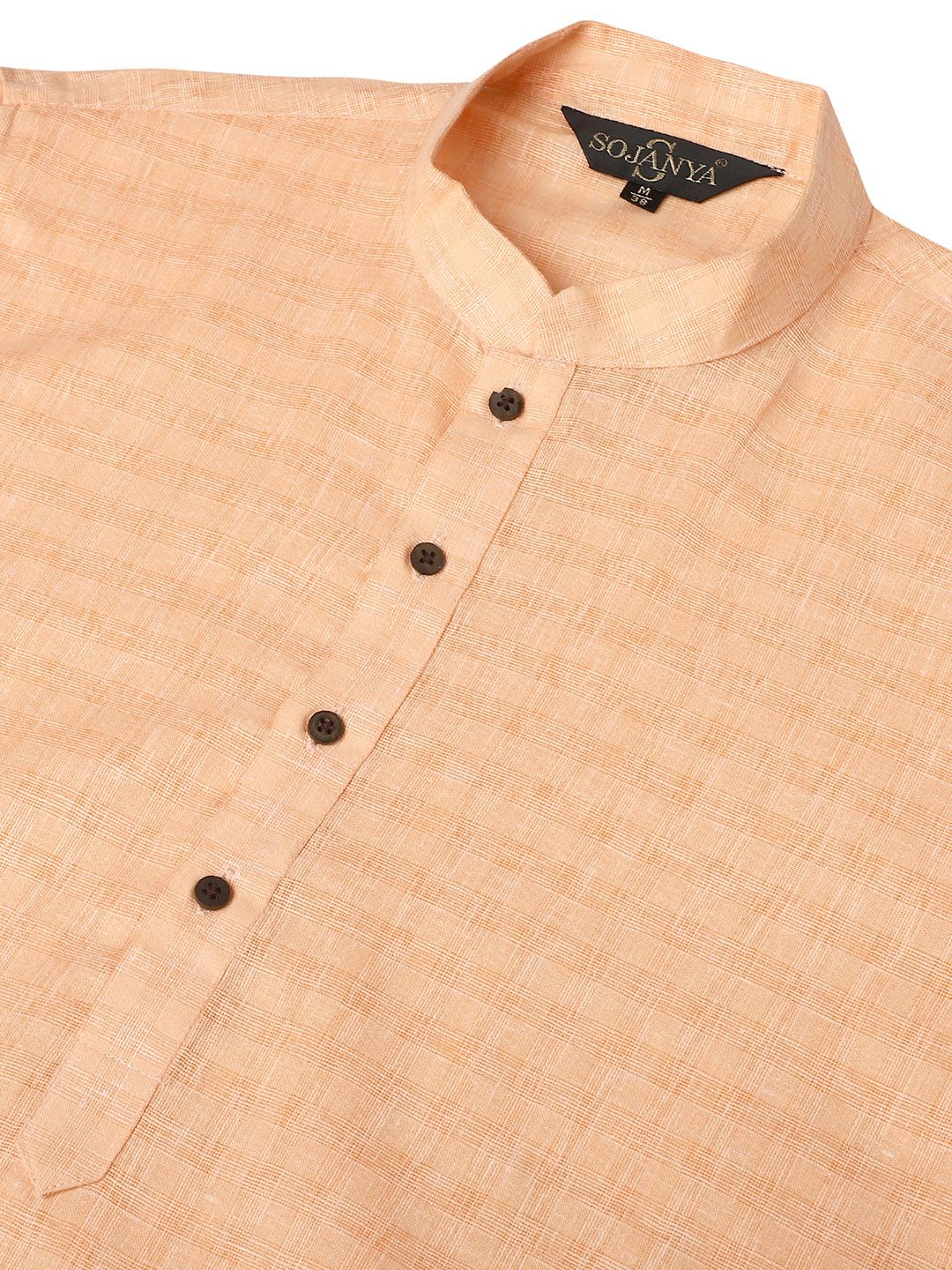 SOJANYA Woven Design Mandarin Collar Cotton Linen Kurta