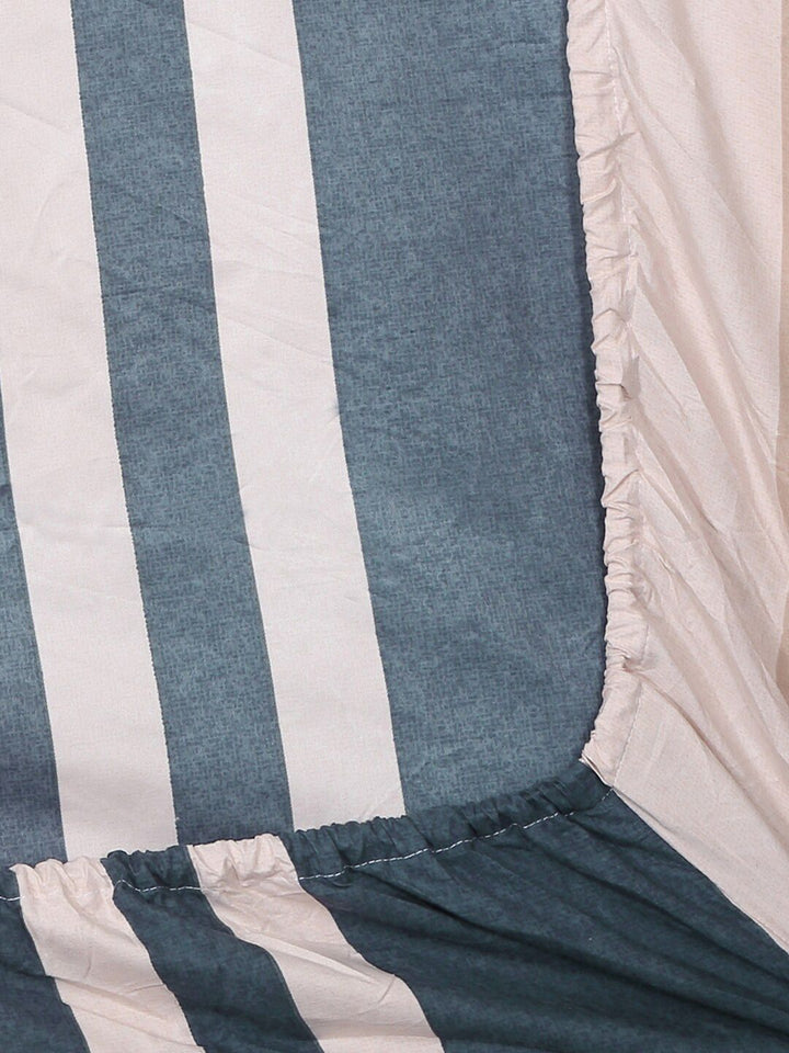 KLOTTHE Unisex Multi Striped 300 TC Fitted Super King Double Bedsheet with 2 Pillow covers